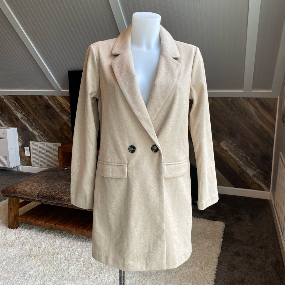 Sanctuary Cream Longline Blazer with Notched Lapel